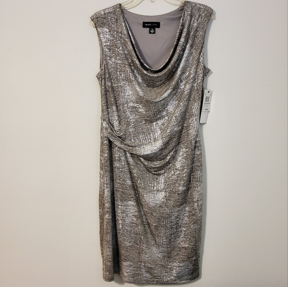 Scarlett Stretch Silver Gray Cowl Neck Sleeveless Bodycon Cocktail Dress Size 14